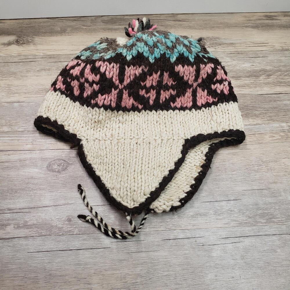 Wool Tassel Winter Ecuador Hat Beanie Ear Flap Trapper Womens One Size